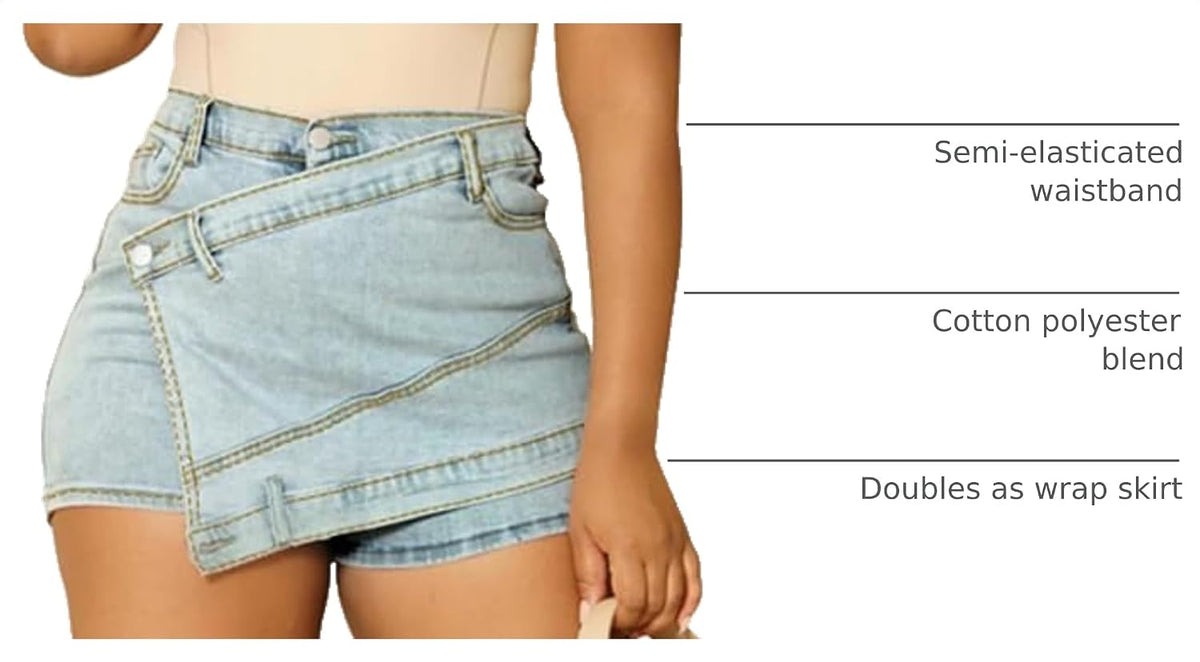HTD Women's Denim Shorts Skorts Asymmetrical with Pockets