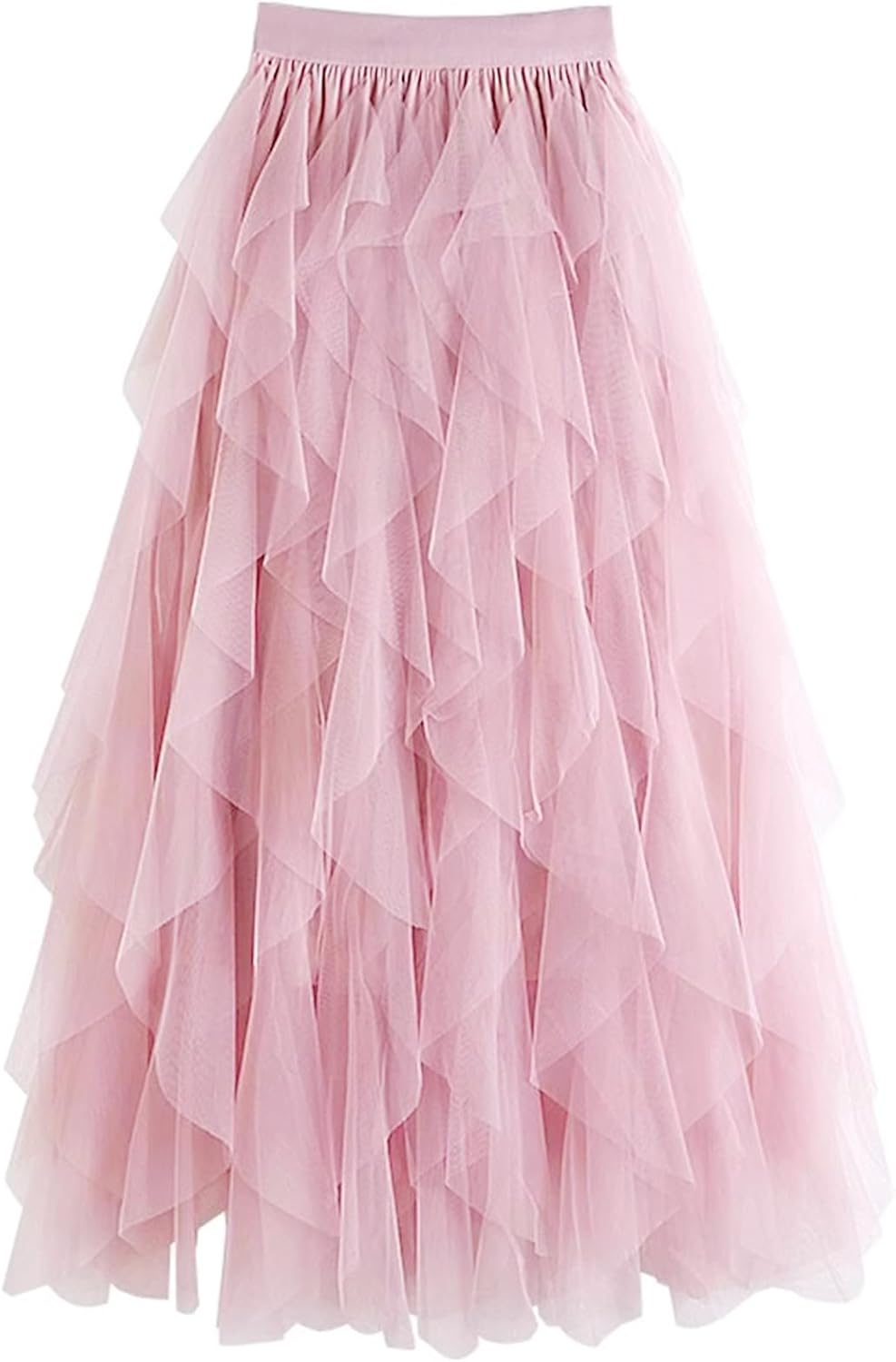 Womens Tulle Skirt A Line Midi Ruffle Mesh High Waisted Formal Fairy Flowy Tiered Skirts