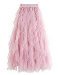 Womens Tulle Skirt A Line Midi Ruffle Mesh High Waisted Formal Fairy Flowy Tiered Skirts