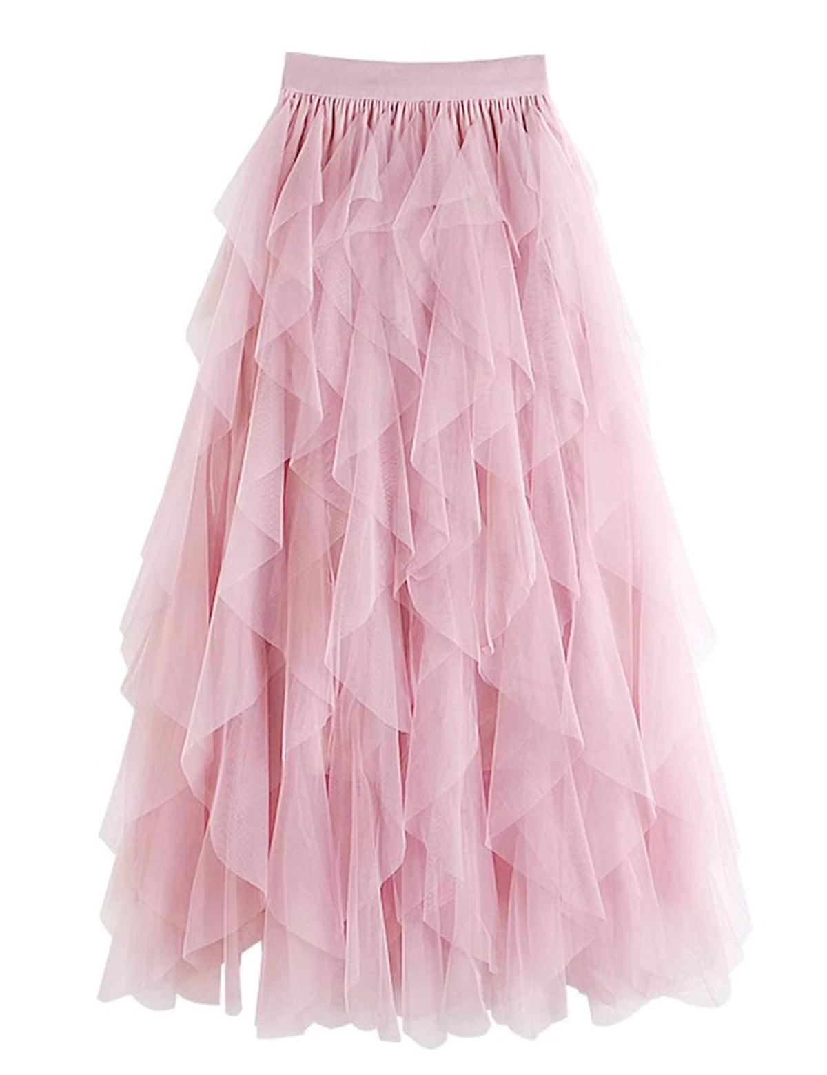 Womens Tulle Skirt A Line Midi Ruffle Mesh High Waisted Formal Fairy Flowy Tiered Skirts