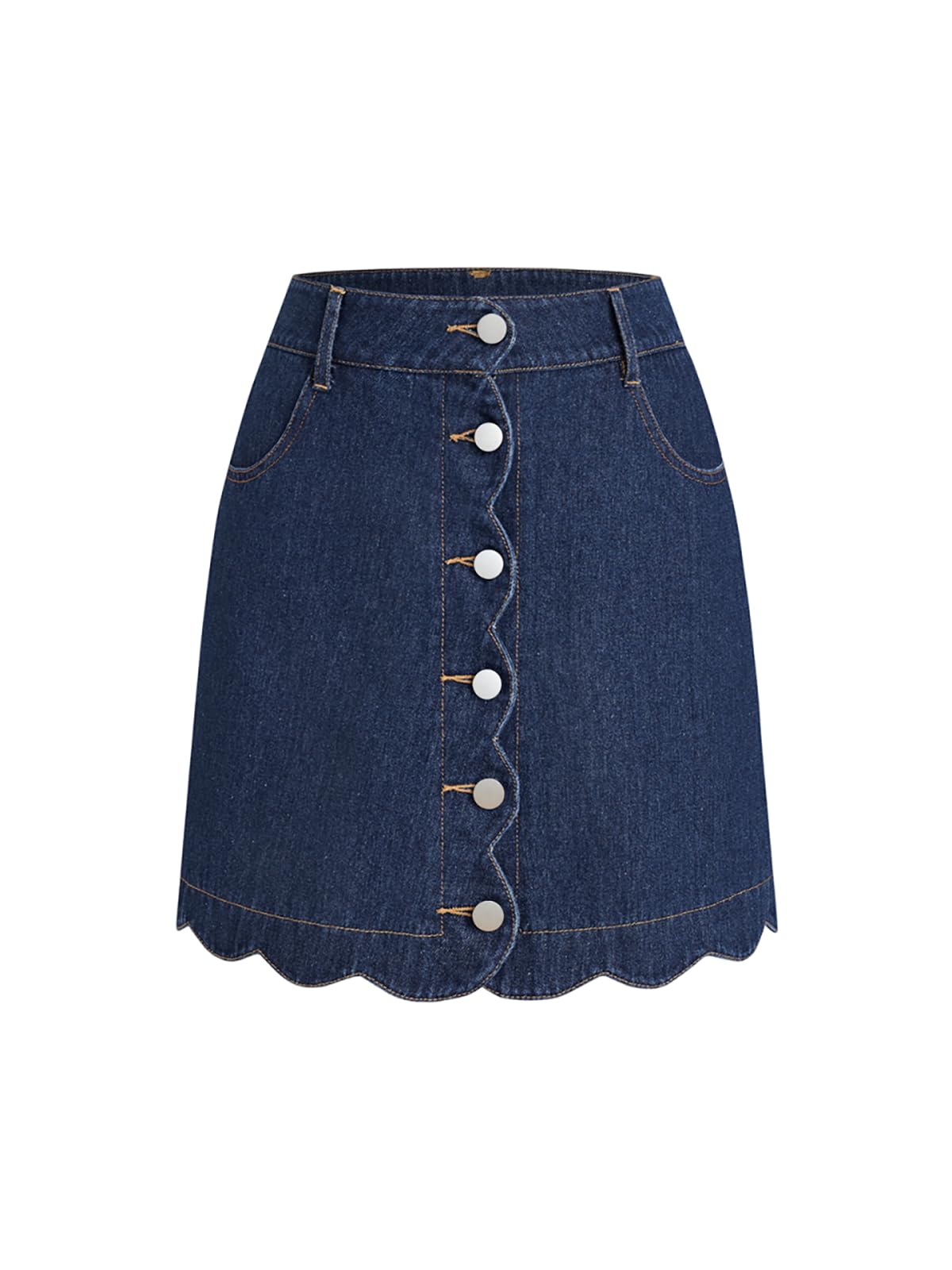 CUPSHE Women’s Denim Mini Skirt Button Front A-Line Scalloped Jeans