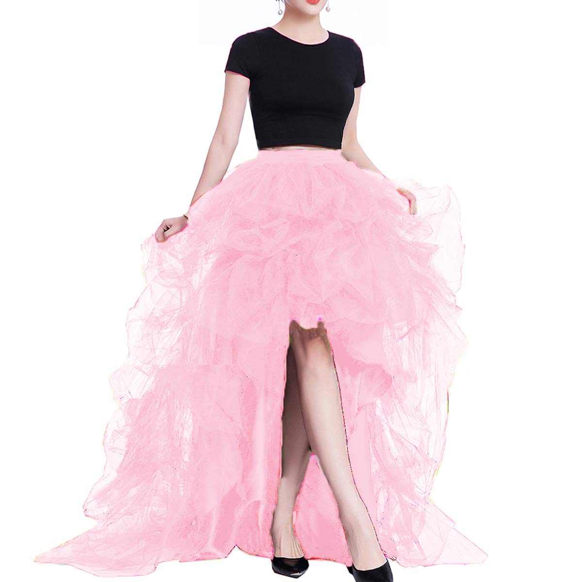 Lisong Women High Waist High Low Layered Tulle Floor Length Spectial Occasion Skirt