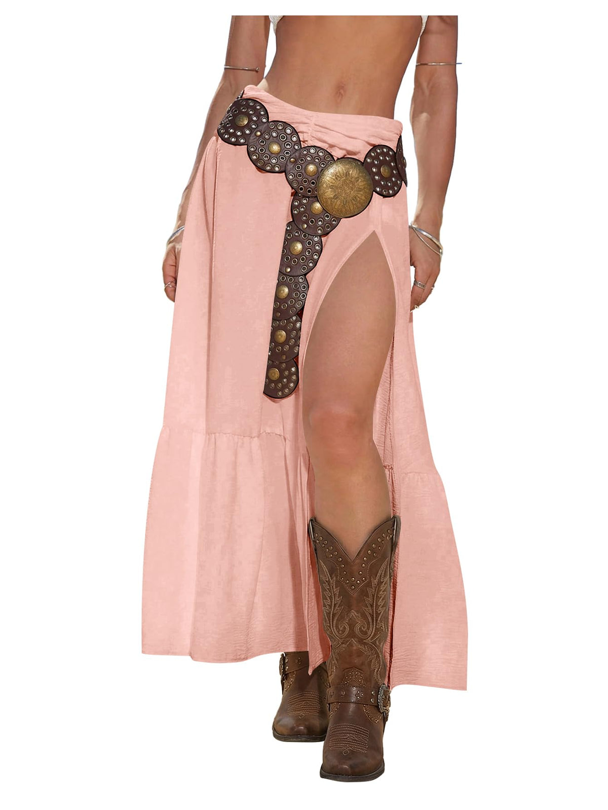 SHENHE Women's Western High Slit Maxi Skirt Country Cowgirl Outfits