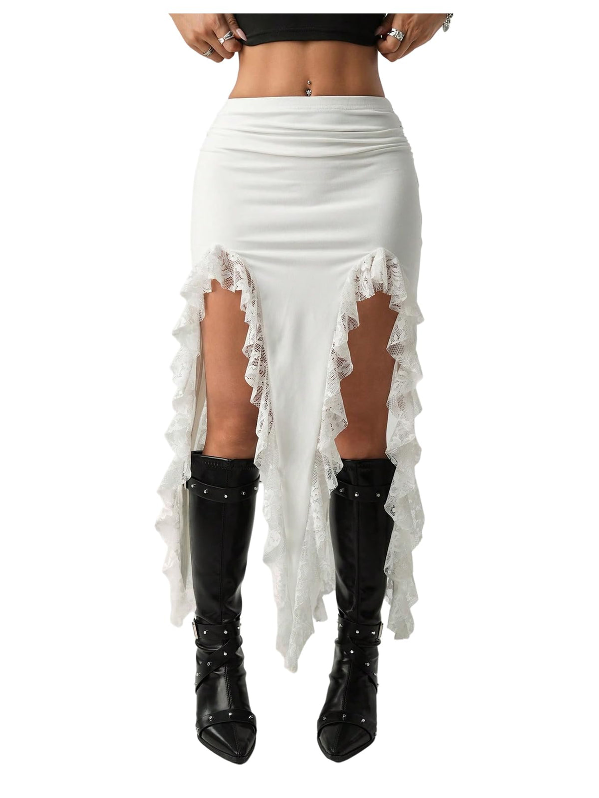 Verdusa Women's Asymmetrical Lace Skirt Western Flowy Skirt Festival Outfit