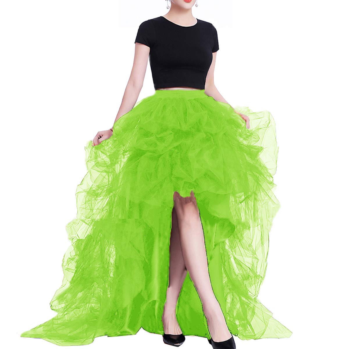 Lisong Women High Waist High Low Layered Tulle Floor Length Spectial Occasion Skirt