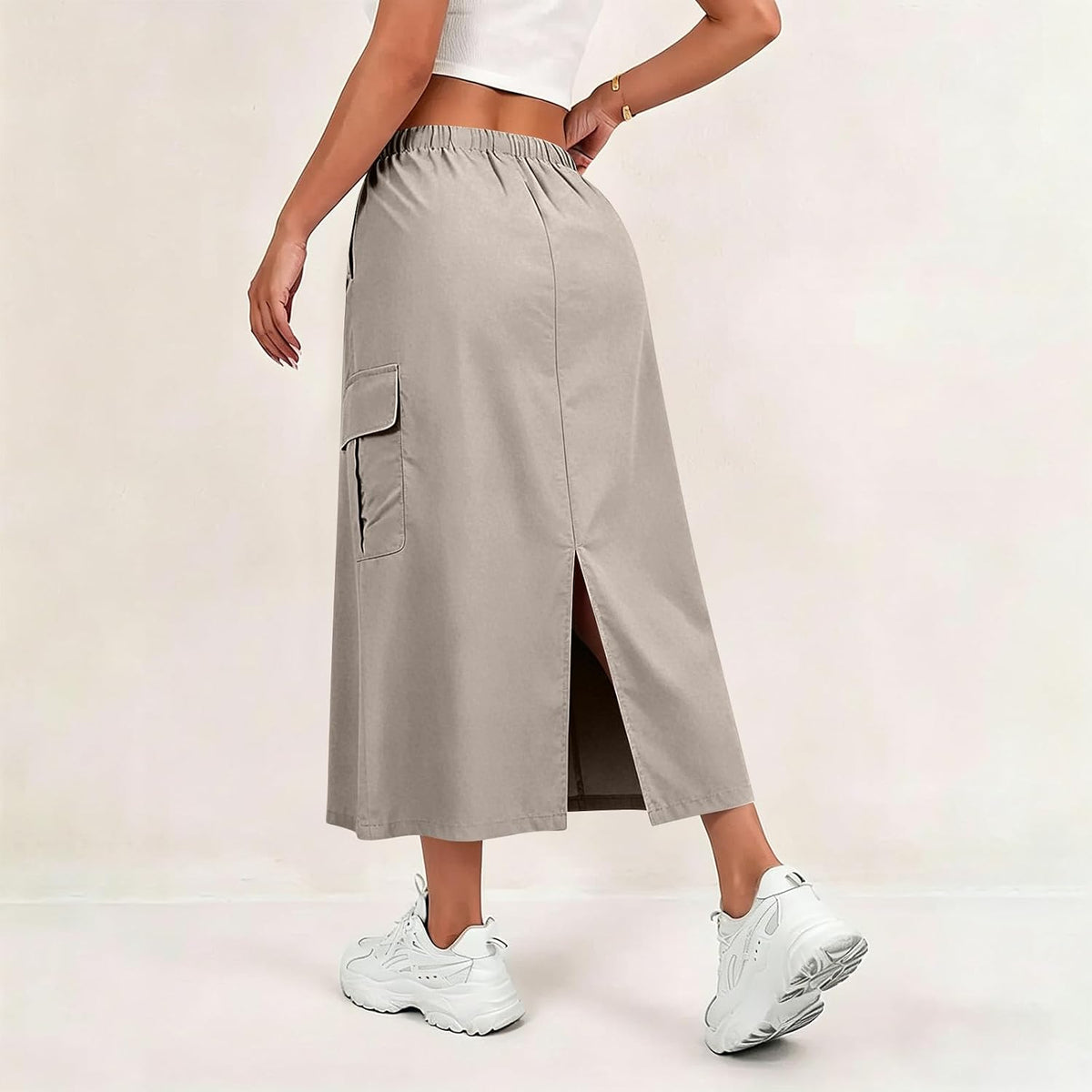 Cargo Skirts for Women Y2K Quick Dry Hiking Maxi Skirt Casual Drawstring High Waisted Parachute Skirts with Pockets