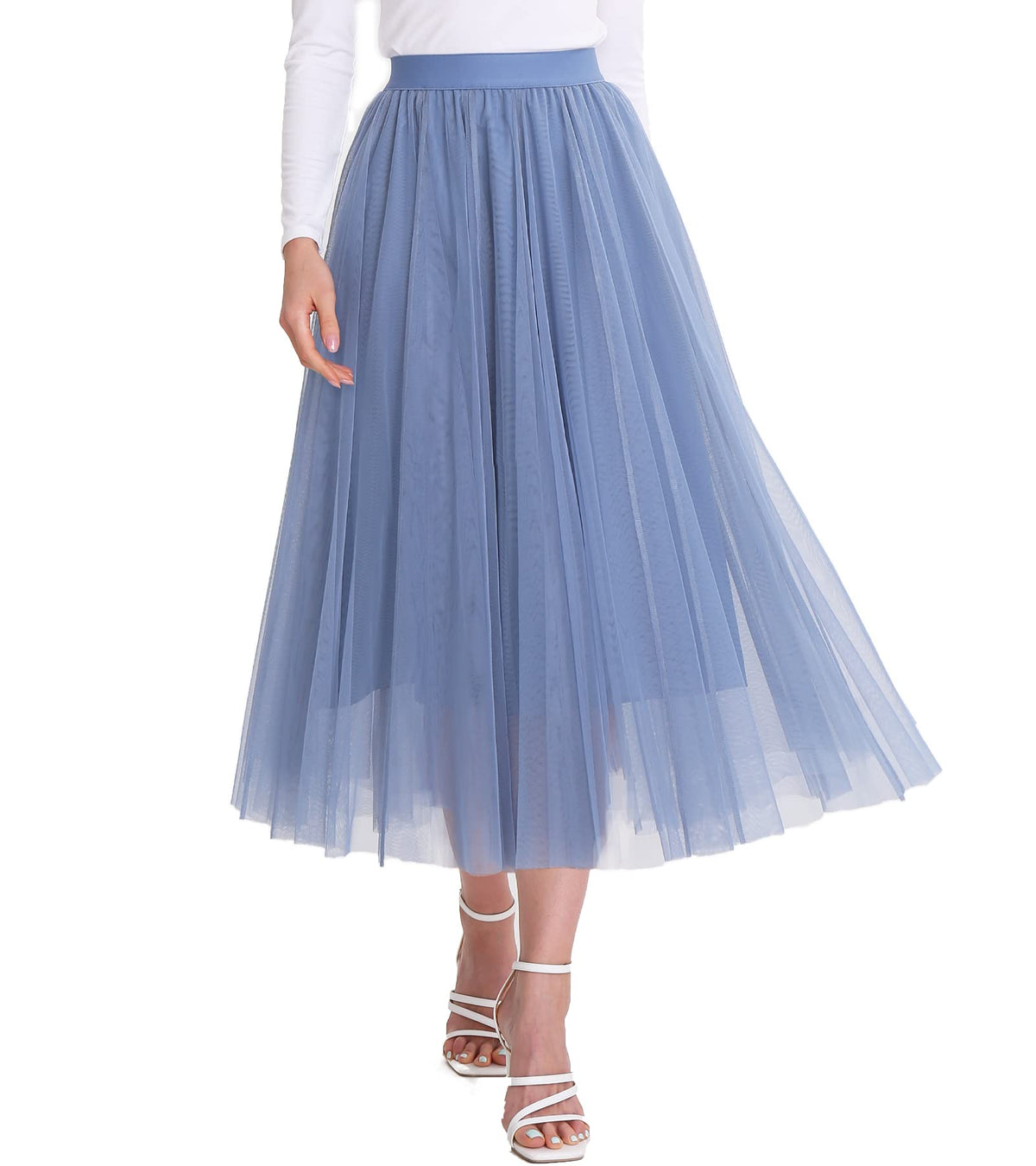 Women’s Tulle Skirts Midi Elastic High Waist Pleated Mesh Flowy A-Line Party Long Tutu Skirts…