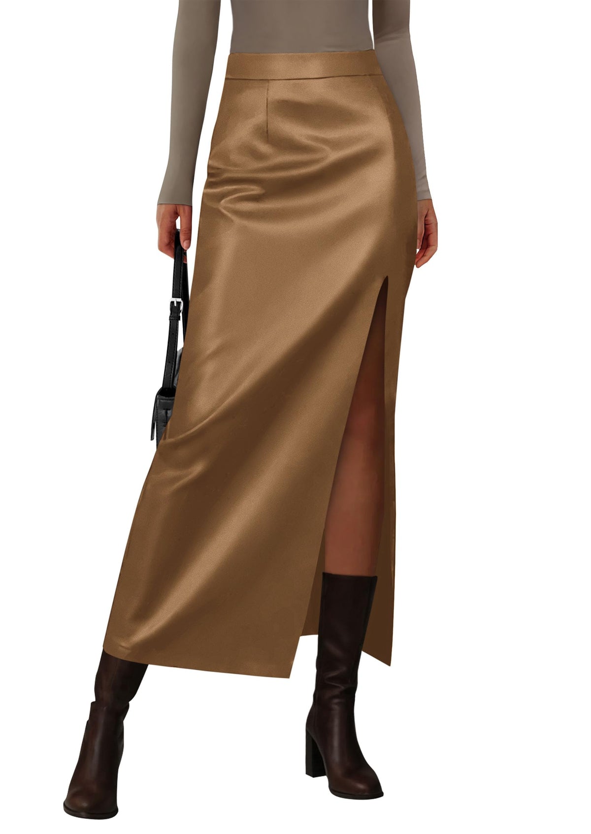 PRETTYGARDEN Women's Faux Leather Long Pencil Skirt