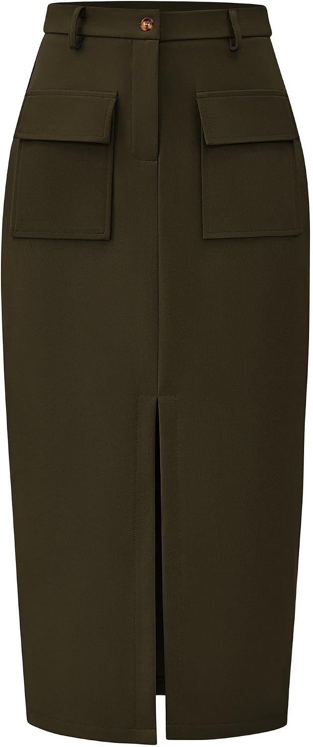 KIRUNDO Womens High Waist Cargo Midi Pencil Skirt