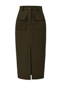 KIRUNDO Womens High Waist Cargo Midi Pencil Skirt