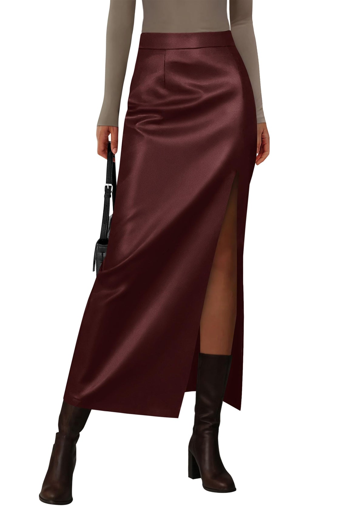 PRETTYGARDEN Women's Faux Leather Long Pencil Skirt