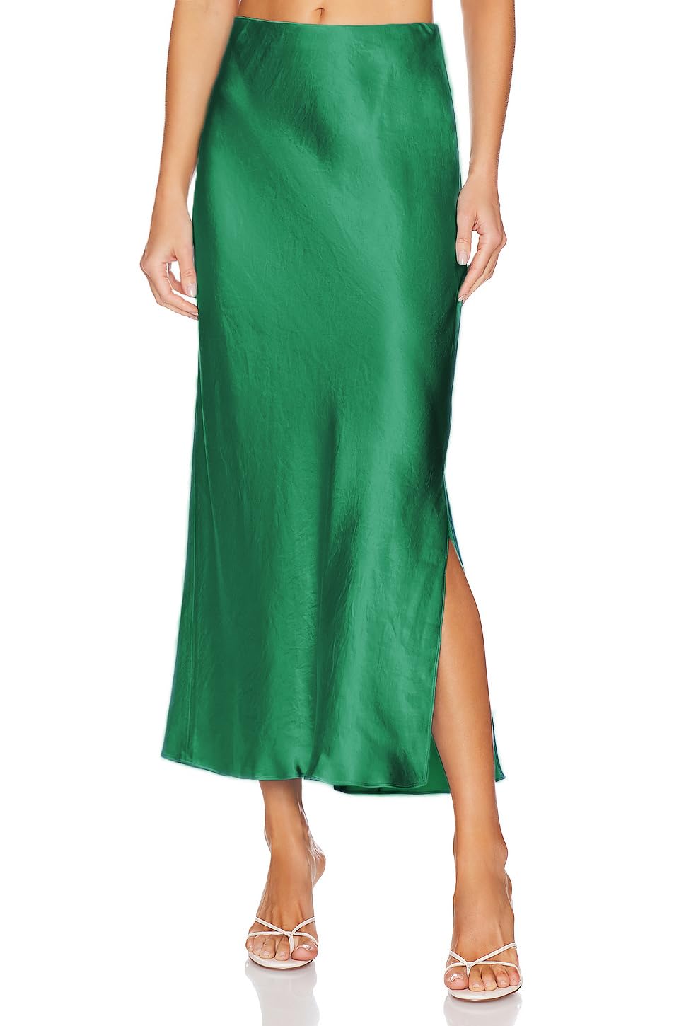 Womens Satin Silk Maxi Slit Skirt Elastic Waistband Leopard Print Maxi Long Satin Slit Skirts for Women