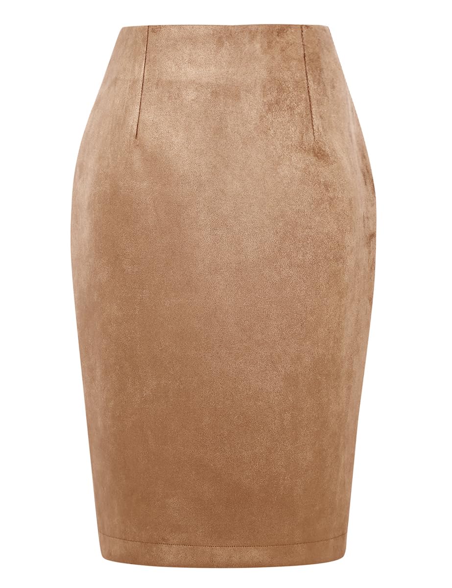 IDEALSANXUN Plaid Skirts for Women Fall Winter Knee Length Pencil Wool Skirt with Slit