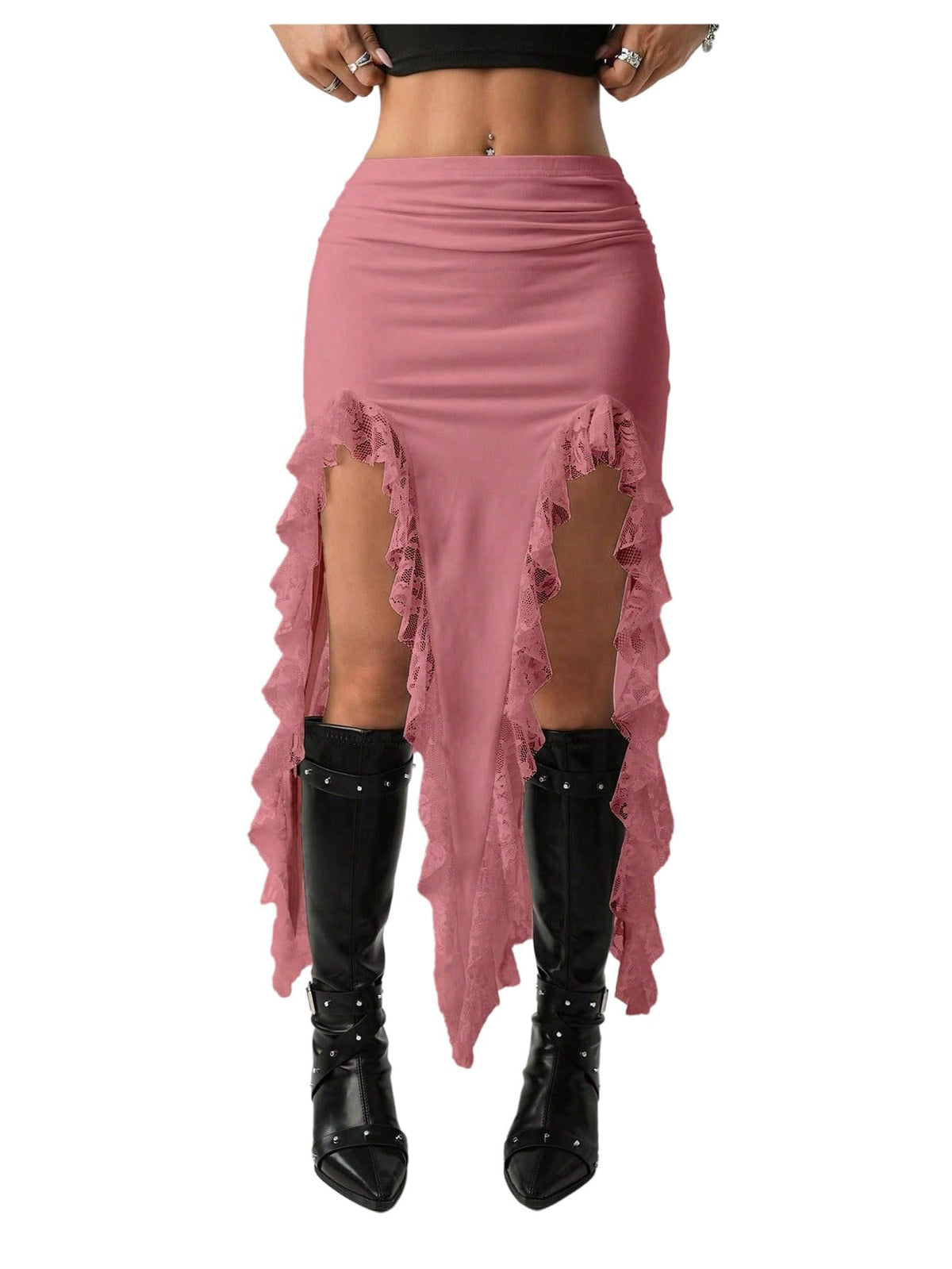 Verdusa Women's Asymmetrical Lace Skirt Western Flowy Skirt Festival Outfit