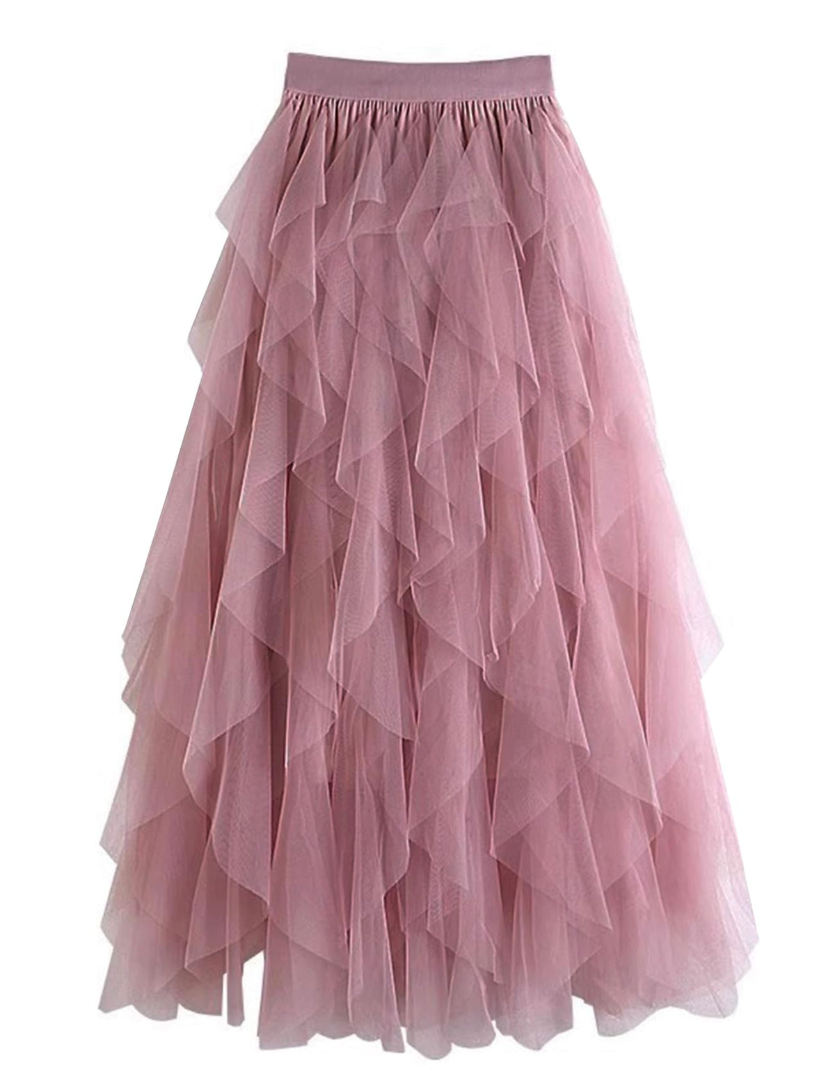 Womens Tulle Skirt A Line Midi Ruffle Mesh High Waisted Formal Fairy Flowy Tiered Skirts