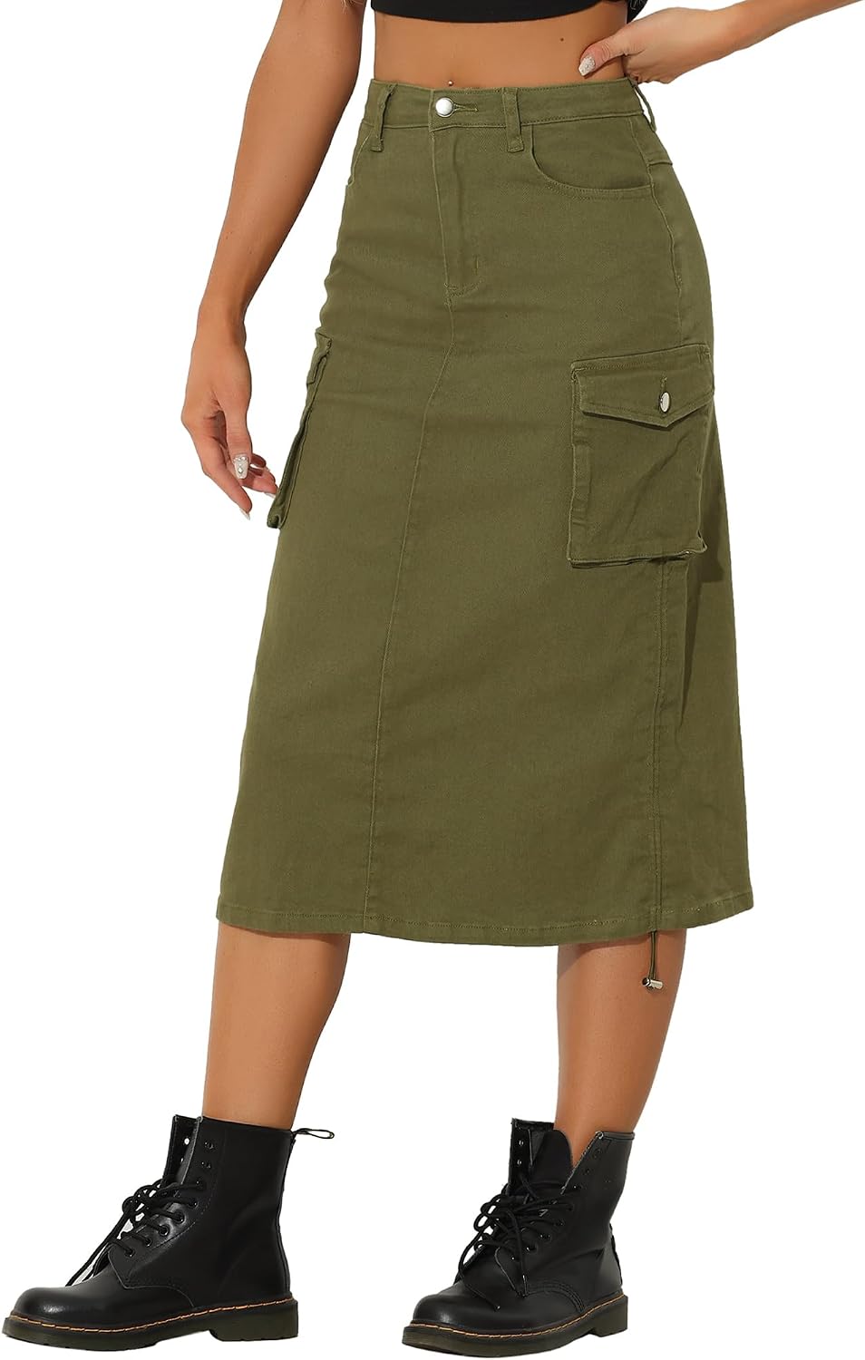 Allegra K Women's Cargo Midi Denim Skirt