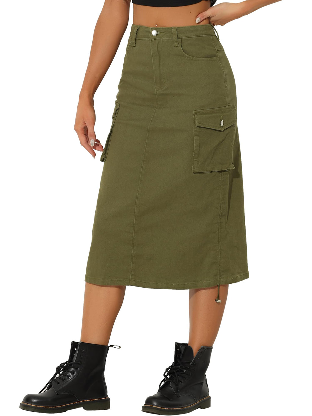 Allegra K Women's Cargo Midi Denim Skirt