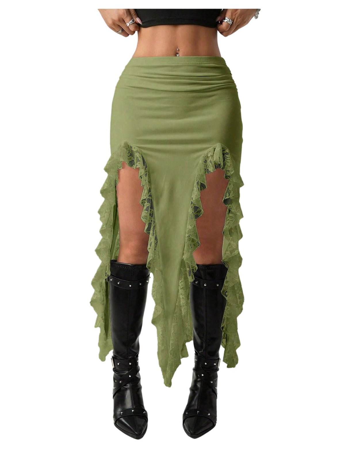 Verdusa Women's Asymmetrical Lace Skirt Western Flowy Skirt Festival Outfit