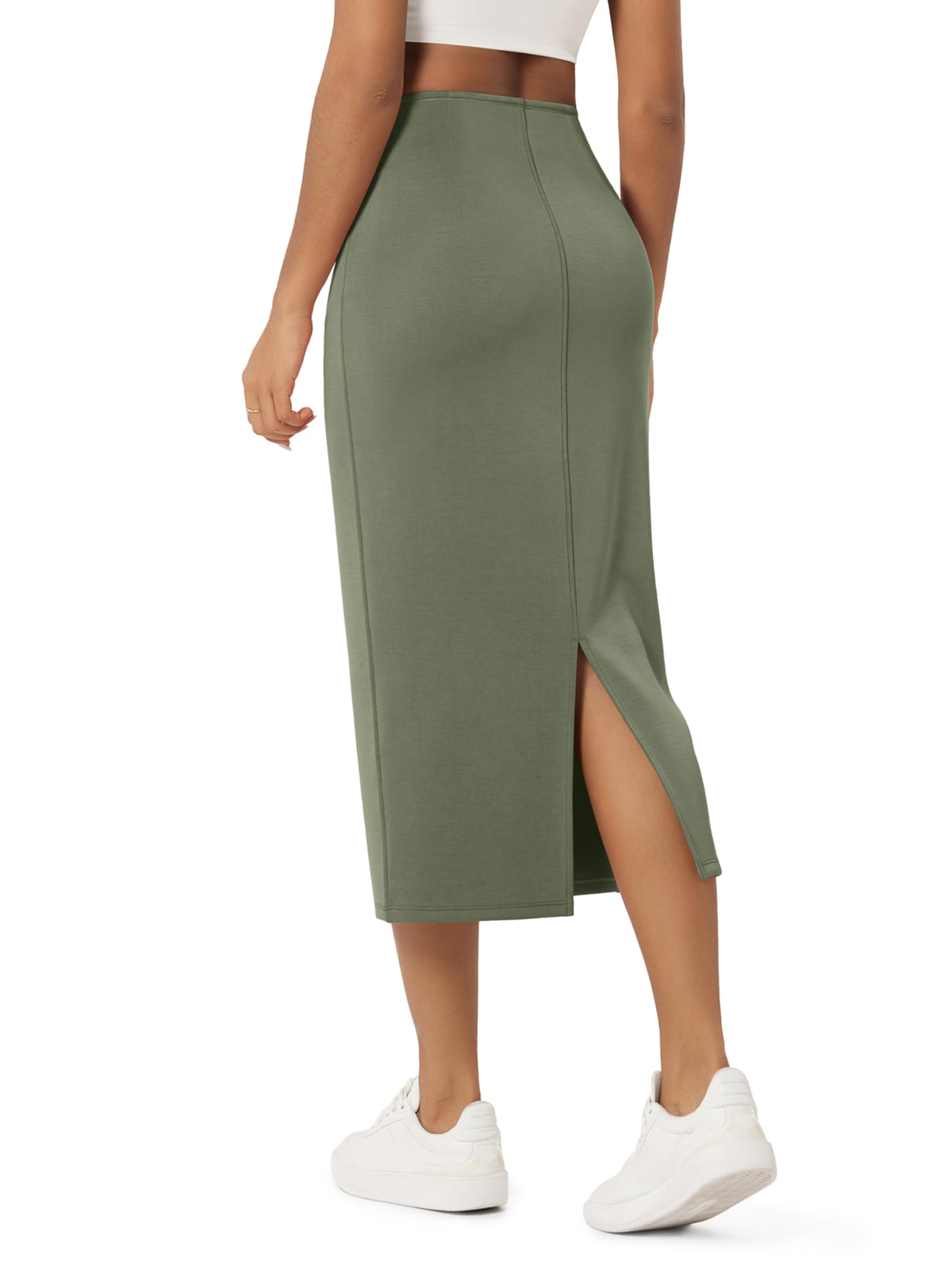 ODODOS Modal Soft Midi Skirt for Women Back Slit High Waist Casual Long Pencil Skirts with Pockets