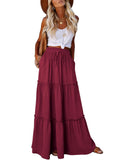 Younrui Maxi Skirts for Women 2026 Casual Elastic High Waist Tie Flowy Tiered Ruffled Long Skirt with Pockets