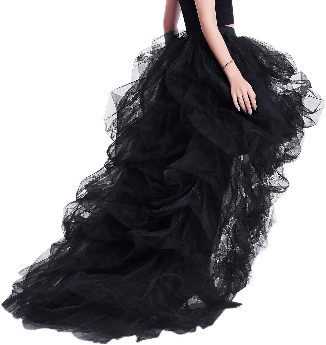 WDPL Women’s High Low Ruffled Tulle Skirt, Long Back Hem for Party Evening