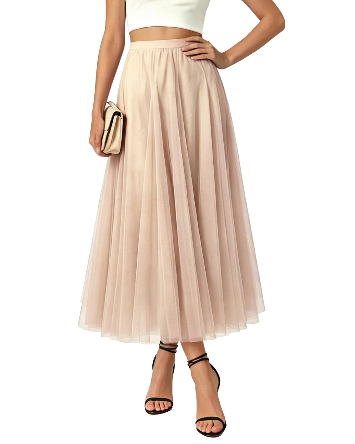 Betusline Women's Maxi Tulle Tutu Skirt A Line High Waisted Flowy Skirts