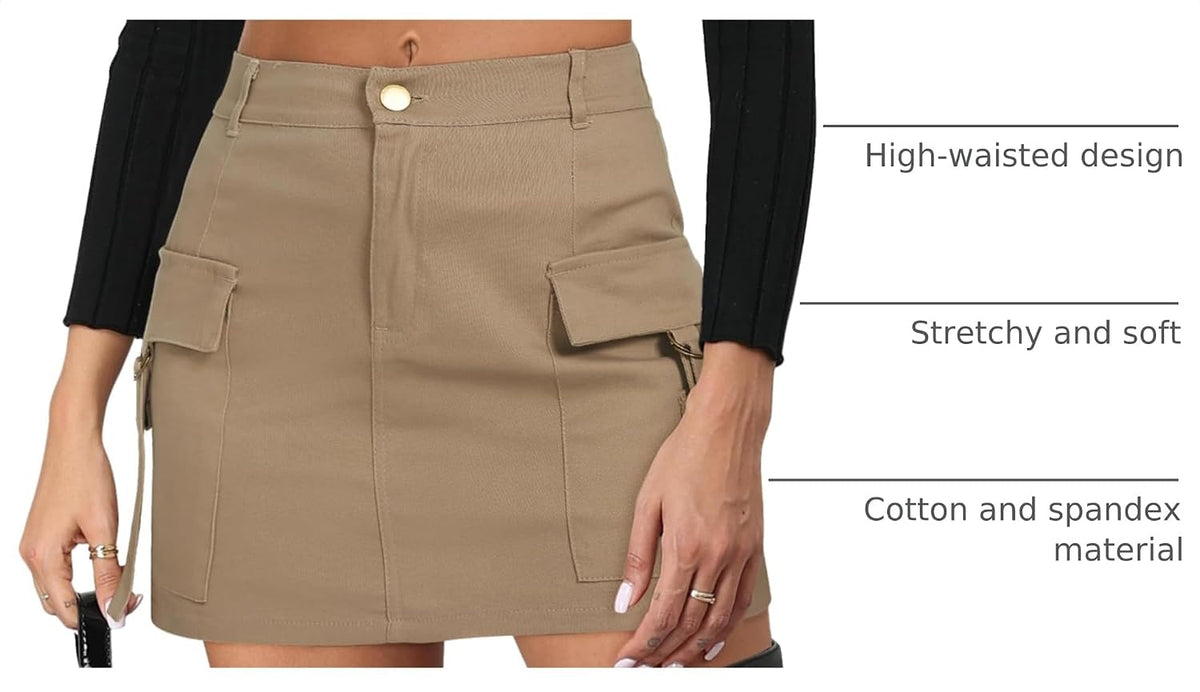 Zando High Waisted Cargo Mini Skirt Y2K Bodycon Denim Jean Skirt With Pockets Button