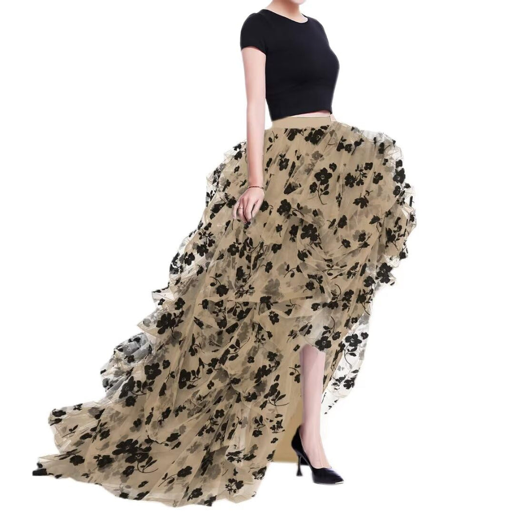 WDPL Women’s High Low Ruffled Tulle Skirt, Long Back Hem for Party Evening