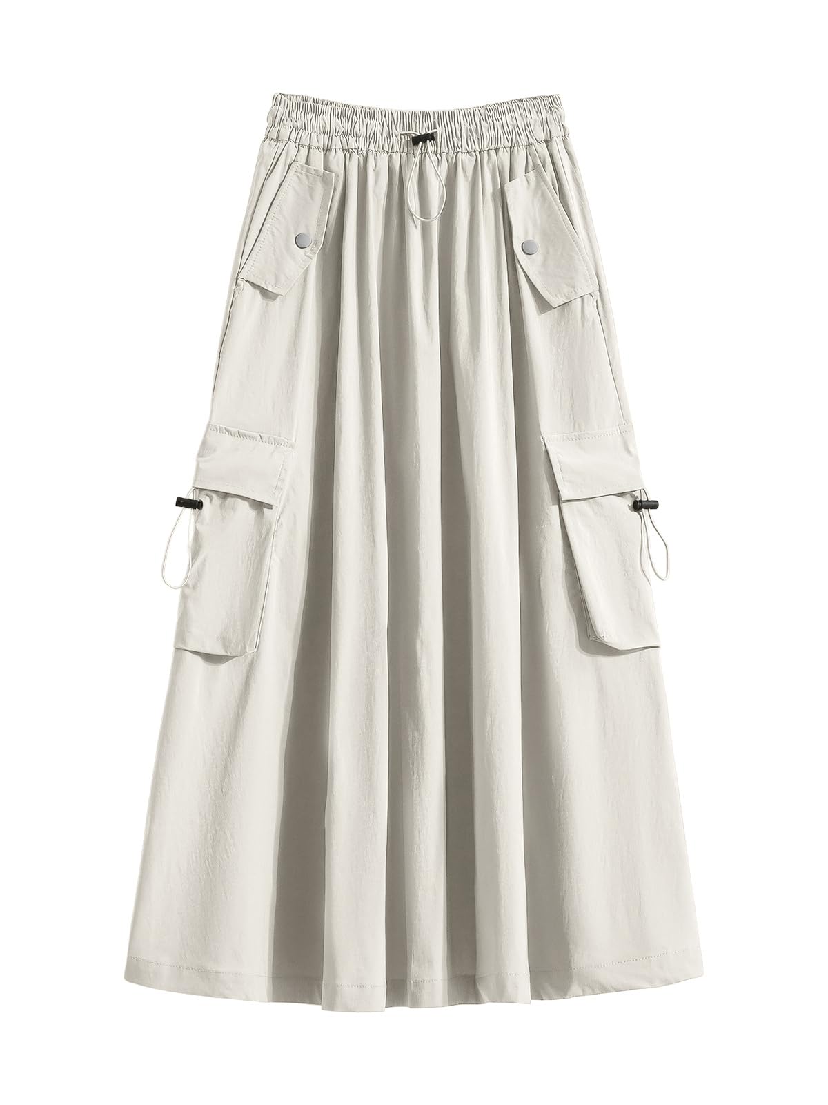 ebossy Women's Vintage Cotton Drawstring Elastic Waist Multi-Pockets Utility Pencil Long Cargo Skirts