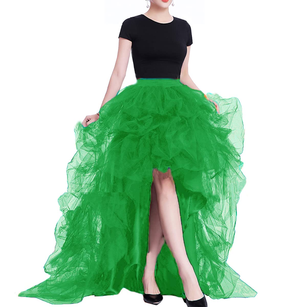 Lisong Women High Waist High Low Layered Tulle Floor Length Spectial Occasion Skirt