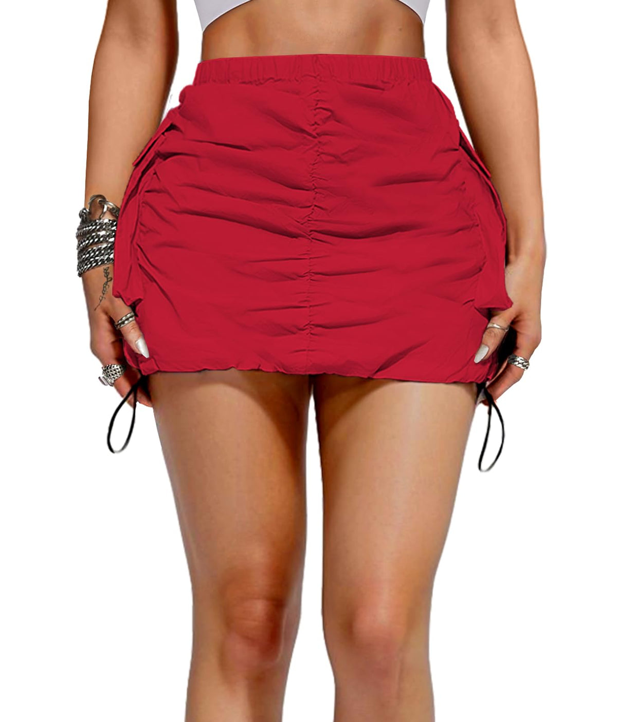 Women Cargo Mini Skirt Ruched High Waisted