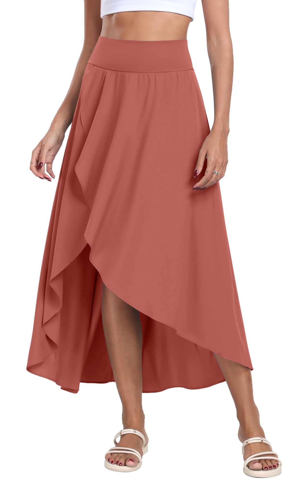 IUGA High Waist Maxi Skirt with Slit Ruffle Wrap Skirt Trendy Flowy Skirts for Women Long Skirts with Shorts Underneath