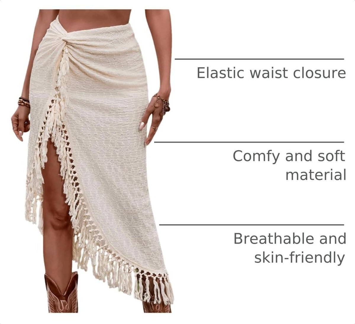 SHENHE Women's Twist Front Slit Boho Fringe Tassel Midi Skirt