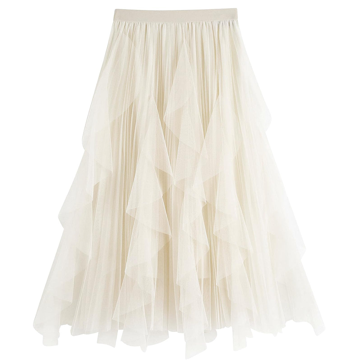 Women's Tulle Skirt Formal High Low Asymmetrical A-Line Fairy Elastic Waist Layered Long Midi Skirts