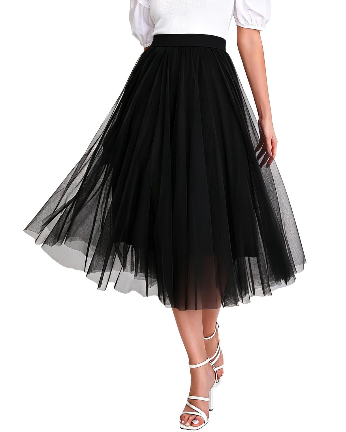 Women’s Tulle Skirts Midi Elastic High Waist Pleated Mesh Flowy A-Line Party Long Tutu Skirts…