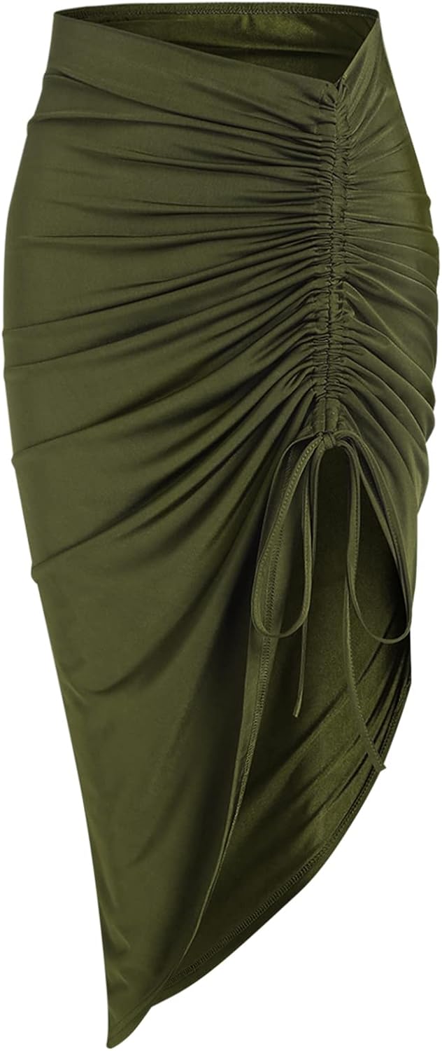 ZAFUL Women's Boho Skirt Asymmetrical Skirts Tied Floral Paisley Printed High Waist Ruched Skirts for Women