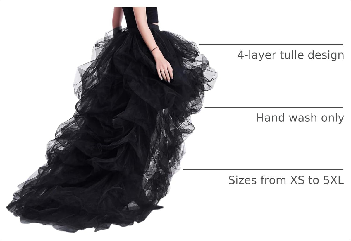 WDPL Women’s High Low Ruffled Tulle Skirt, Long Back Hem for Party Evening