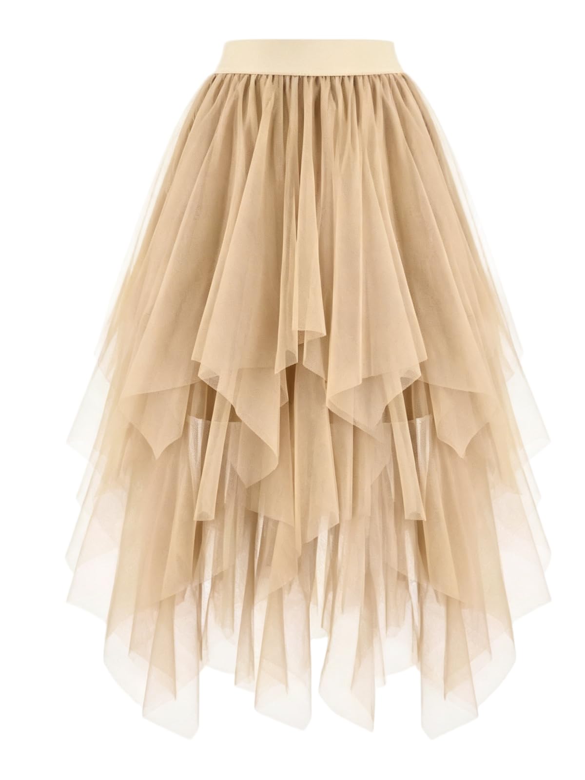 Women's Tulle Skirt High Low Layered A-Line Midi Fairy Skirt - Midi Length Irregular Tutu Skirt for Party 80s Outfit