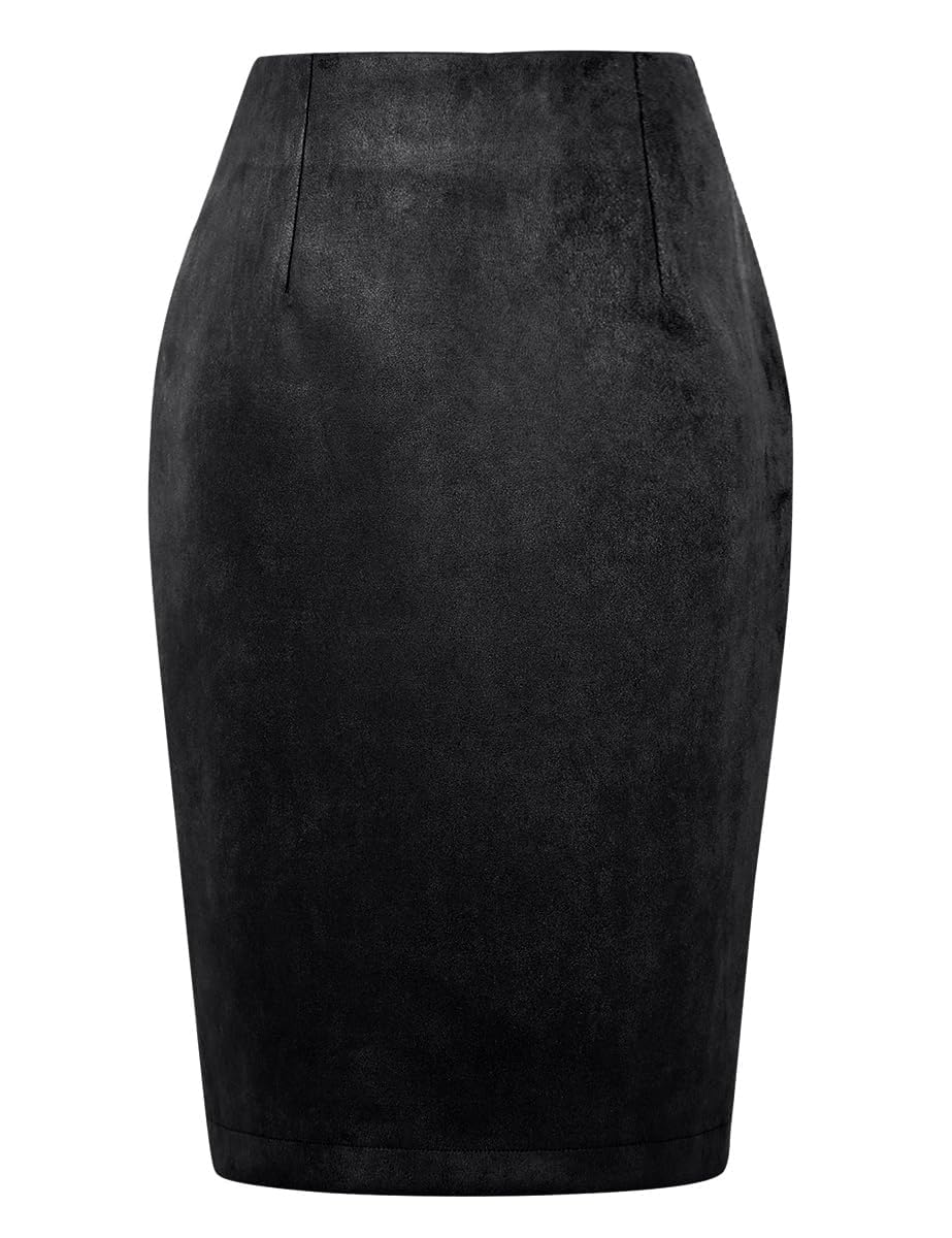 IDEALSANXUN Plaid Skirts for Women Fall Winter Knee Length Pencil Wool Skirt with Slit