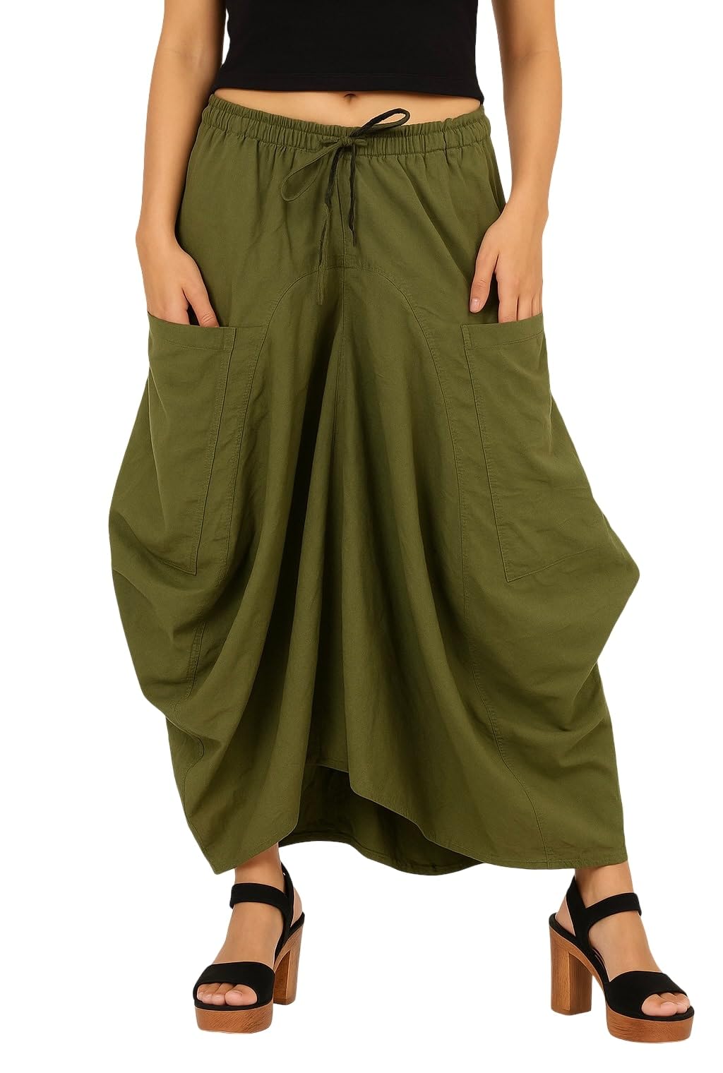 SARJANA Women Cotton Solid Pockets Skirt Hippie Afghani Ethnic