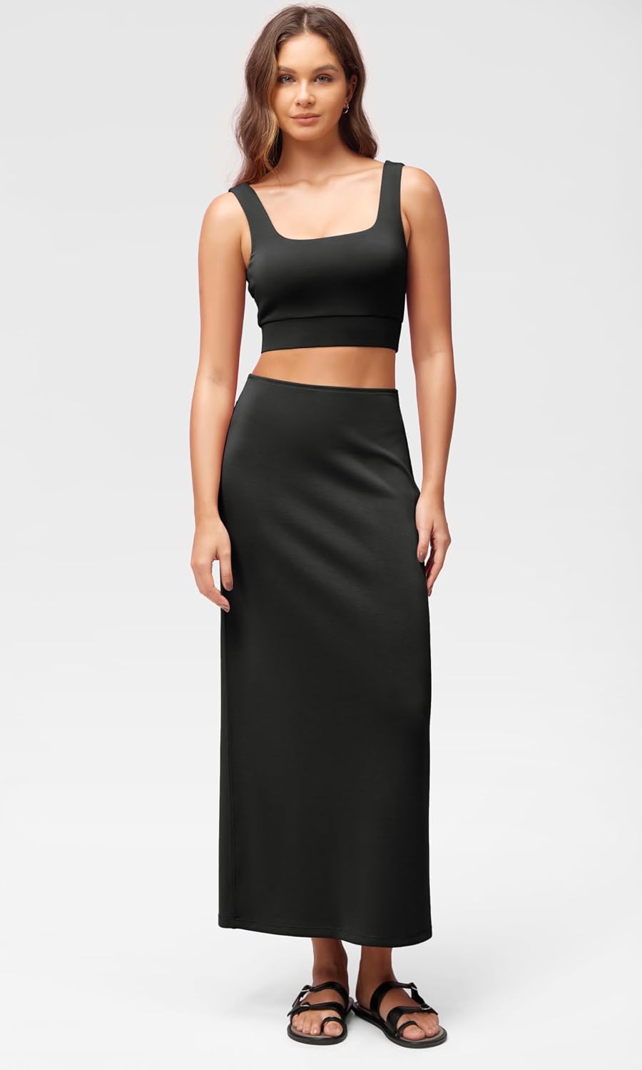 ODODOS Modal Soft Maxi Skirt for Women, Back Slit High Waist Casual Long Pencil Skirts