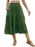 Lyrur Women's Floral Midi Skirt with Pockets High Elastic Waist Flowy Ruffle Casual Summer Boho Aline Skirts