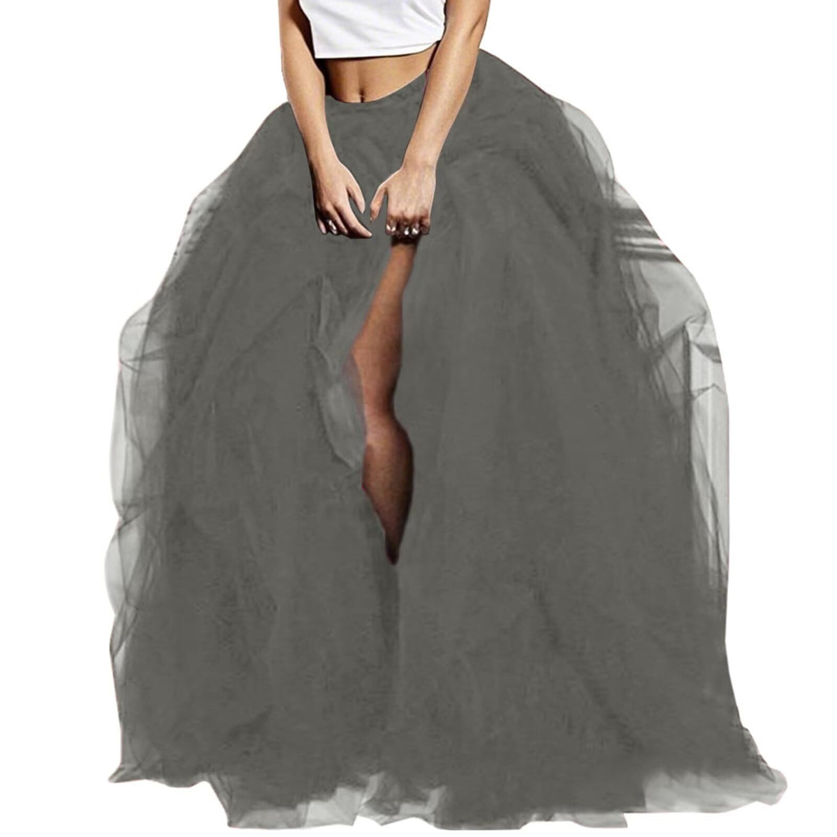 WDPL Women's Long Maxi Slit Tulle Special Occasion Bustle Night Out Skirt