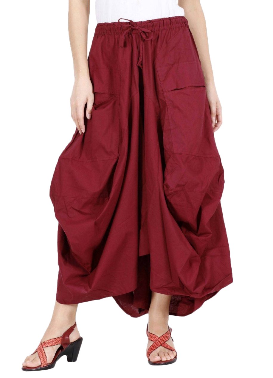 SARJANA Women Cotton Solid Pockets Skirt Hippie Afghani Ethnic
