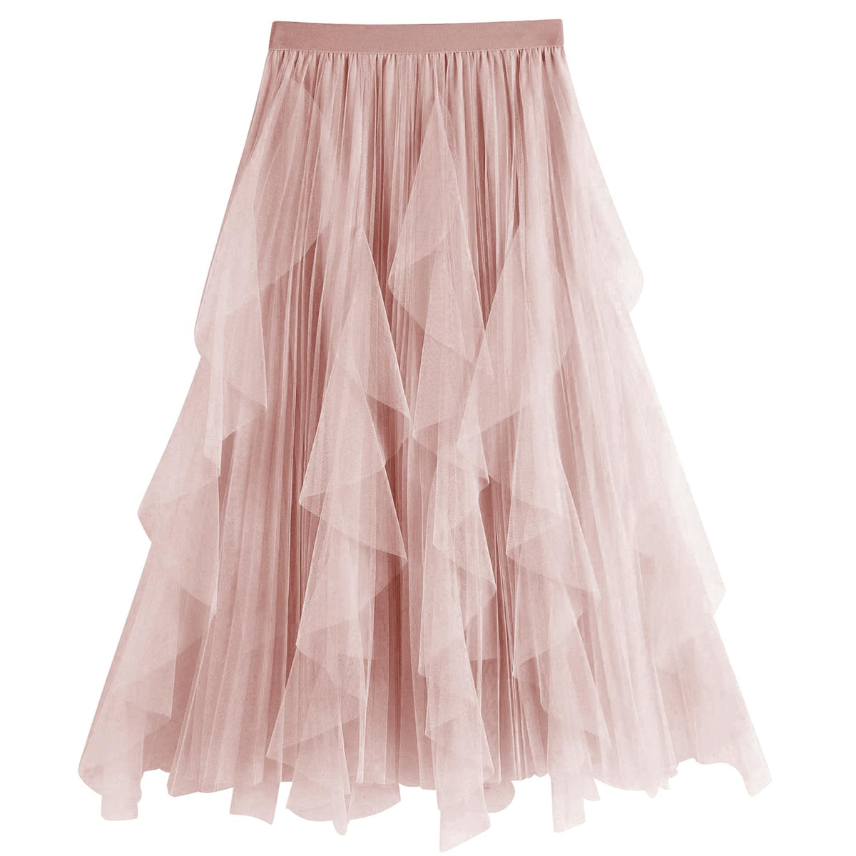 Women's Tulle Skirt Formal High Low Asymmetrical A-Line Fairy Elastic Waist Layered Long Midi Skirts