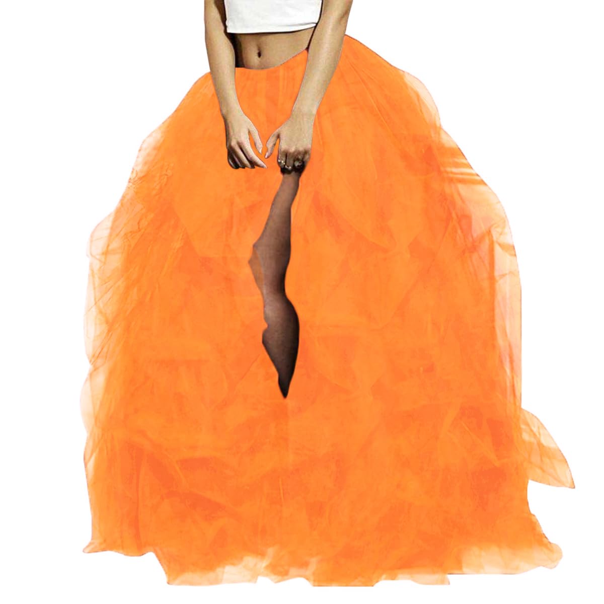 WDPL Women's Long Maxi Slit Tulle Special Occasion Bustle Night Out Skirt