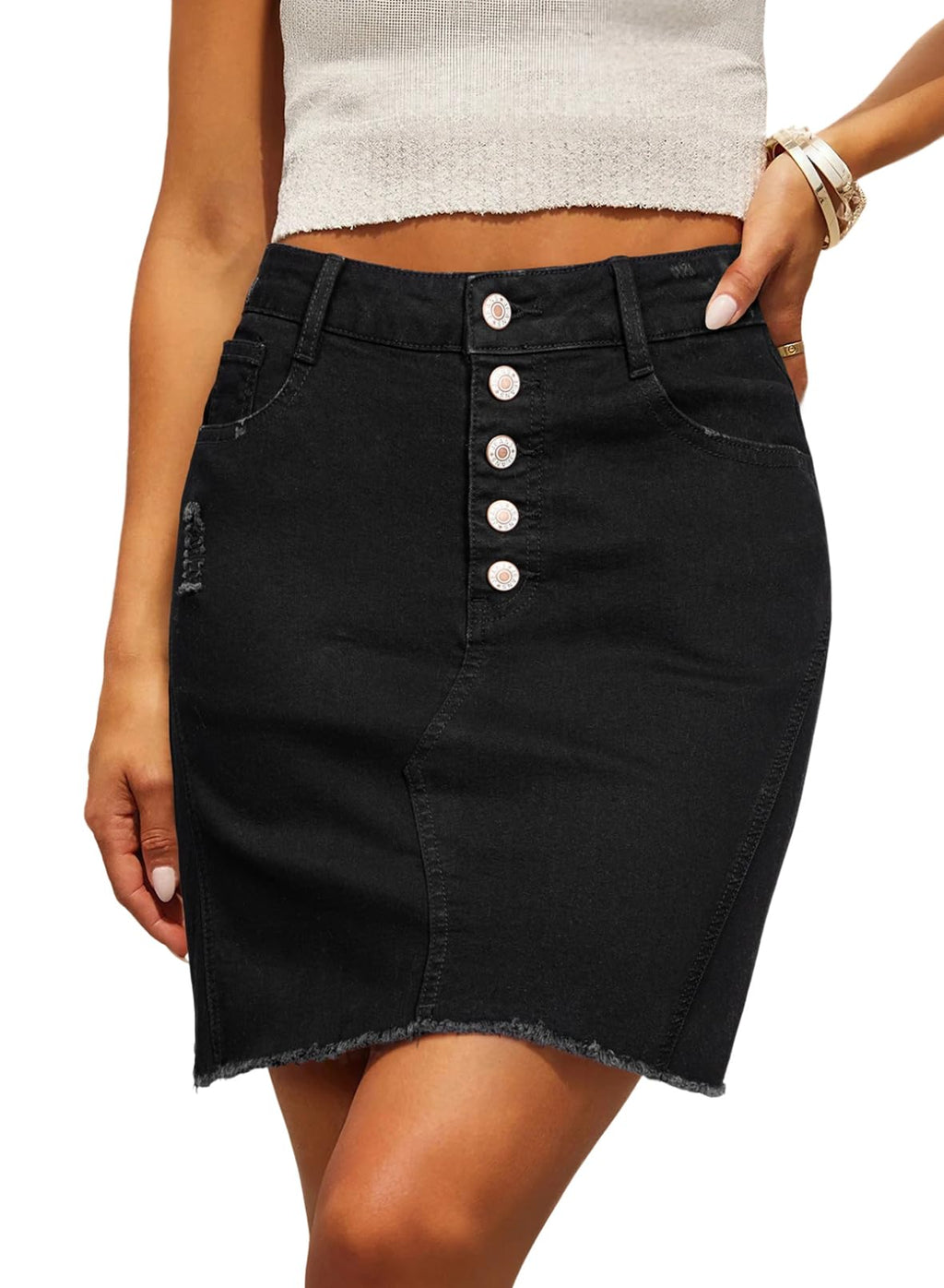 Sidefeel Women's Jean Skirt StretchyButton Fly Denim Skirt