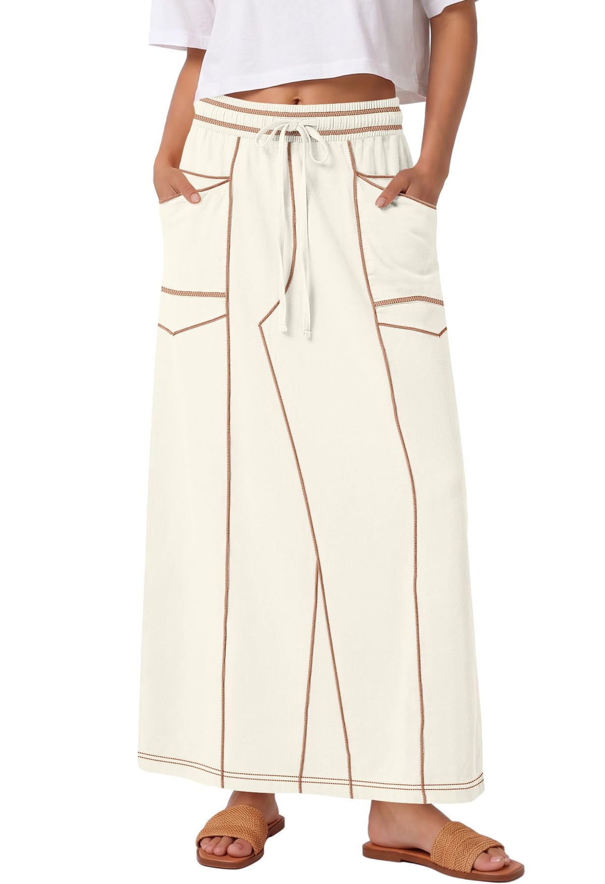 Panadila Womens Elastic Waist Maxi Skirt Fall Cargo Skirt