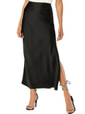 Womens Satin Silk Maxi Slit Skirt Elastic Waistband Leopard Print Maxi Long Satin Slit Skirts for Women