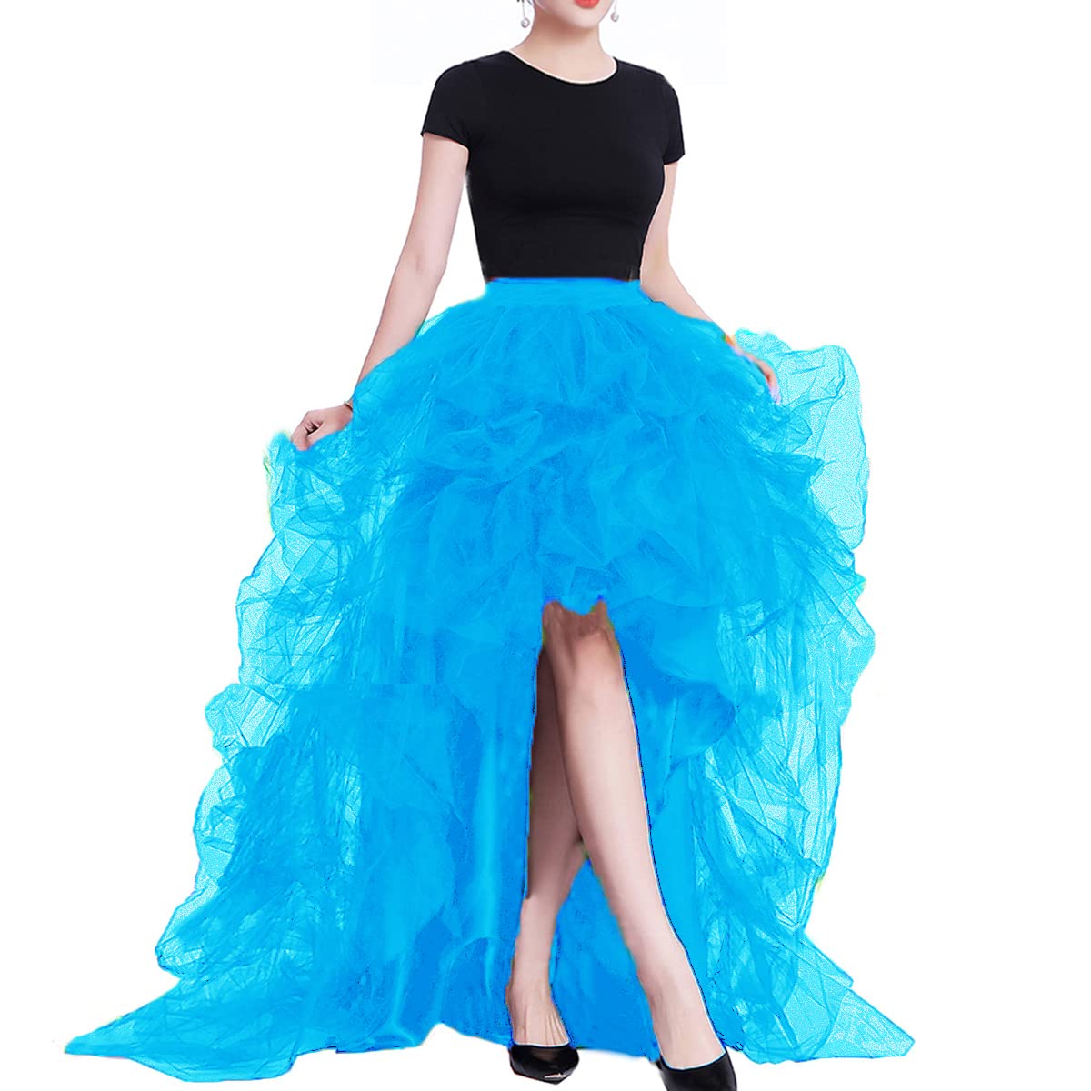 Lisong Women High Waist High Low Layered Tulle Floor Length Spectial Occasion Skirt